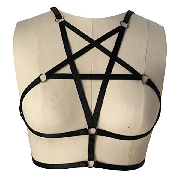 Sexy Women Harness Halter Pentagram Body Harness Bra Caged Bra Cupless Bra Punk Gothic Style Strappy Bralette One Size