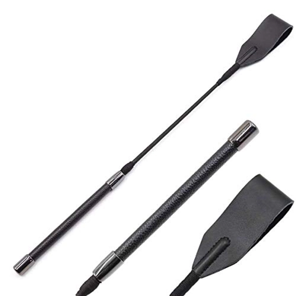 18" Real Riding Crop Whip Genuine Leather Top for Equestrian Sports,Black