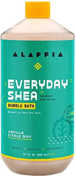 Alaffia Everyday Shea Bubble Bath | Soothing Support for Deep Relaxation and Soft Moisturized Skin | Made with Fair Trade Shea Butter | Cruelty Free | No Parabens | Vegan, Vanilla Citrus Mint 32 Fl Oz