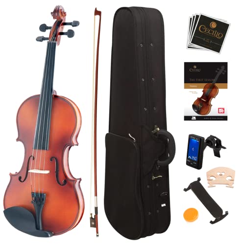 Mendini by Cecilio Violin 4/4 Full Set for Beginners - Fiddle MV 300 Satin Antique Finish - 4/4 (Full Size) - Satin Antique