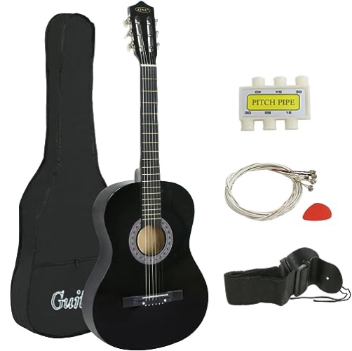 ZENY 38" New Beginners Acoustic Guitar With Guitar Case, Strap, Tuner and Pick (Black) - Black