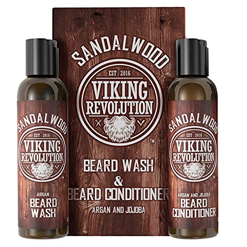 Viking Revolution - Beard Shampoo And Conditioner - Natural Beard Wash & Beard Conditioner With Argan & Jojoba Oils - Softens & Strengthens - Gifts For Men - Sandalwood - 2 x 150 ml - 150 ml (Pack of 2)