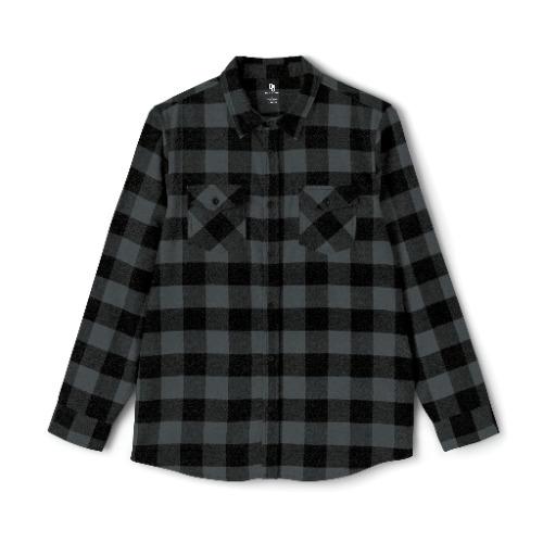 Pleated Black-Gray Flannel Shirt-Conquerors Graphic - Charcoal Heather/ Black / 3XL