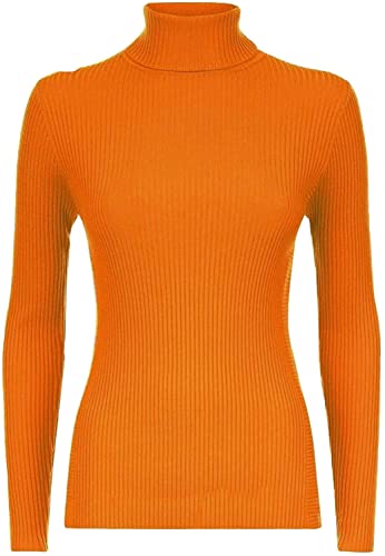 AA Essentials® Pull à col roulé côtelé à manches longues et col roulé pour femme Uni - 40-42 - Orange