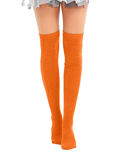 Style Lockers® New Ladies Girls Over The Knee Lon Casual Plain Stiped Microfiber Socks Assorted Colours - Women Thigh High Socks UK Size 4-6 (Orange)