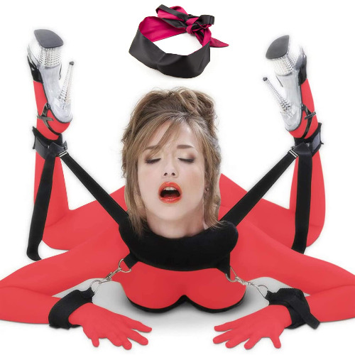 BDSMS Bed Restraints Kit, Wrist Thigh Leg Restraint System Hand & Ankle Cuff Bed Restraints Sex Bondage Position Support Sling Sex Play with Eye Cover, Adjustable Sex Bondagewear Restraints (Black)