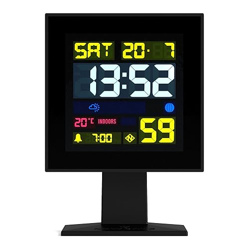 NEWGATE® Digital Monolith Alarm Clock - Square Alarm - Bedside Clock - Desk Clock - Digital Clock - Digital Alarm Clock - Bedroom Accessories - LCD Display - Office Clock (Black) - Black