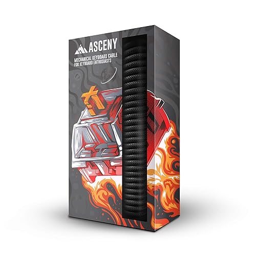 ASCENY Coiled & Double-Sleeved Mechanical Keyboard Cable, for Type-C Mechanical Keyboards (Black) - Black