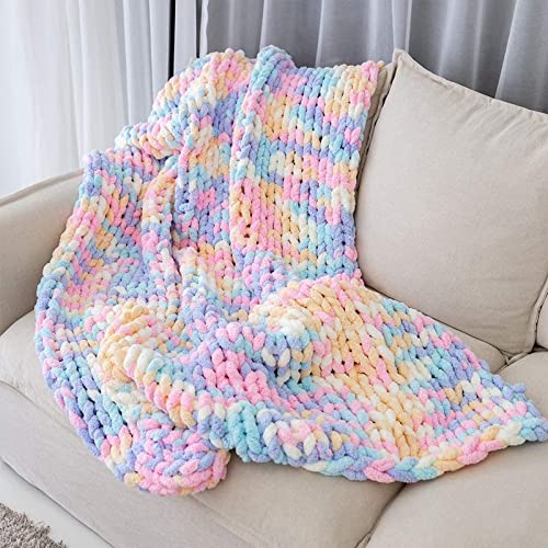 VBGYA Chunky Knit Blanket Throw, Chenille Throw 40x48 Inch Hand-Knitted Warm Cozy Blanket Thick Throw Blanket, Soft Boho Casual Throw Blanket Sofa Bed Rug Home Decor Gift - Camel - Multicolor - 60"x60
