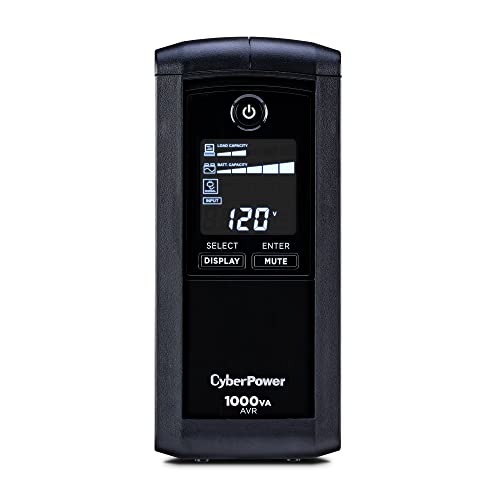 CyberPower CP1000AVRLCD Intelligent LCD UPS System, 1000VA/600W, 9 Outlets, AVR, Mini-Tower, Black - 1000VA - UPS System