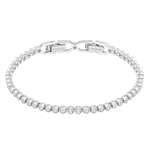 SWAROVSKI Women's Emily Bracelet Collection, Rhodium Finish, Blue Crystals, Clear Crystals - Clear Crystals - Rhodium Tone