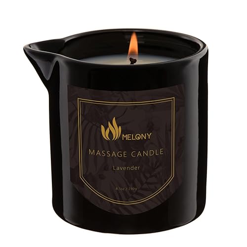 MELONY Massage Oil Candle for Pure Relaxation- 8.1 oz- Moisturizing Essential Oil Body Massage Candle for Home Spa- Amazing Gift for Women & Men (Lavender) - Lavender