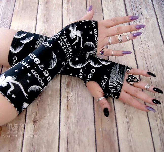 Ouija Spirit Board Occult Gothic arm warmers fingerless gloves with thumb holes MTcoffinz  MTC