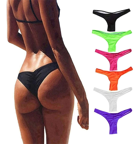 FOCUSSEXY Women's Hot Summer Brazilian Beachwear Bikini Bottom Thong Swimwear