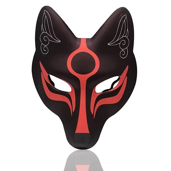 Utavu Fox Mask Japanese Kabuki Mask Kitsune Mask for Men Women Children Halloween Full Face Mask Masquerade Costume Prop Animal Cosplay Party, Black