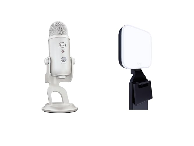 Logitech for Creators Blue Yeti USB Microphone (White Mist) and Litra Glow Premium LED Streaming Light - White Mist - Gaming Microphone - Mic + Monitor Light