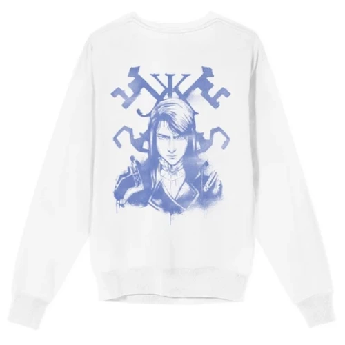 Arcane League Of Legends Caitlyn Adult White Crew Neck Long Sleeve Sweatshirt-3XL