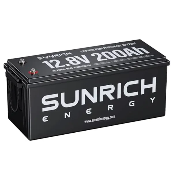 SUNRICH ENERGY 12V 200Ah Self-Heating LiFePO4 Battery, 2560Wh Lithium Battery, 5000-16000 Deep Cycles, Low Temp Protection, 10-Year Lifespan, Perfect for RV, Solar, Marine, Off-Grid