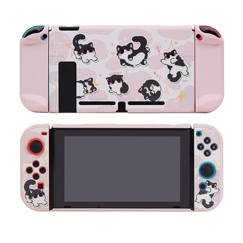 Kiloluv Pink Milk Cat Switch Protective Case Cover Skin, Soft TPU Cover Case Compatible with Nintendo Switch/OLED Mode (for Switch 2017) - for Switch 2017