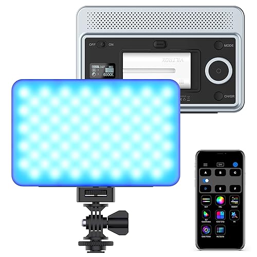 VILTROX RGB Led Panel Light, Smartphone Control Full Color On Camera LED Photography Light, 2600K-6800K Dimmable LED Video Light, with NP-F550 Battery (Sprite 15C) - 15W RGB & Bluetooth