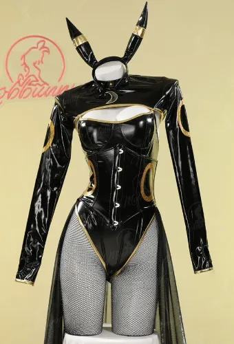 PM Derivative Sexy Lingerie Set Black Bodysuit and Top with Chiffon Skirt Headband Tail