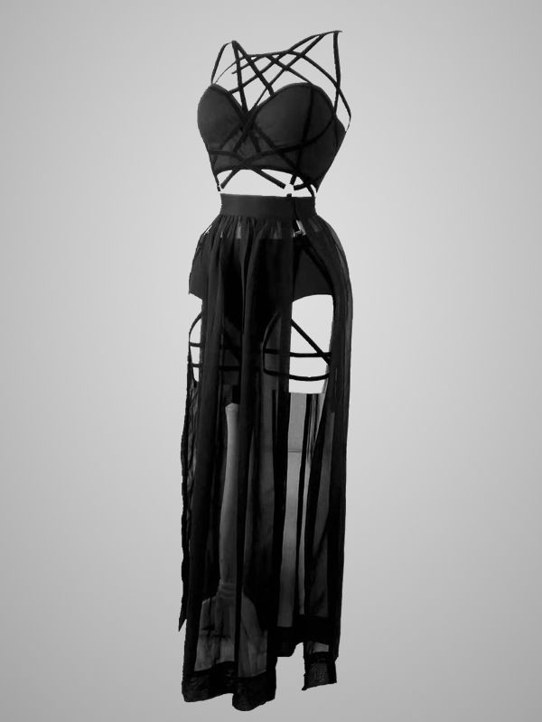 Gothic Cage Dress With Straps And Bosom Cushion Skirt