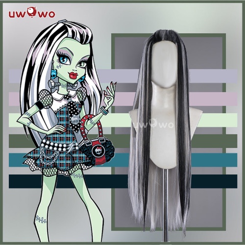 【Pre-sale】Uwowo Monster High Wig Frankie Cosplay Wig Black Silver Long Hair