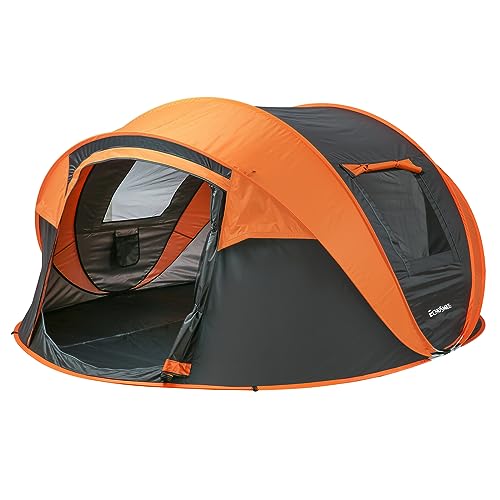 EchoSmile Camping Instant Tent, 2/4/6/8/10 Person Pop Up Tent, Water Resistant Dome Tent, Easy Setup for Camping Hiking and Outdoor, Portable Tent with Carry Bag, for 3 Seasons… - Black & Orange (6 Person)