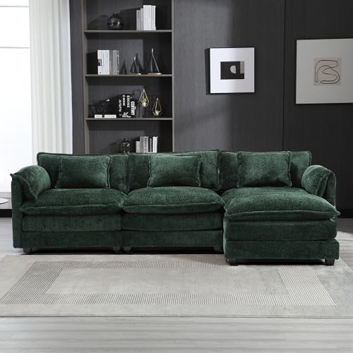 GNIXUU 112" Oversized Sectional Sofa Cloud Couch for Living Room, Modern Chenille L Shaped Couch, Comfy Boucle Modular Sofa Sleeper with Moveable Ottoman & Memory Foam(Emerald) - Emerald