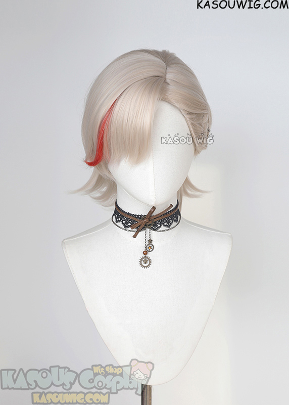 Genshin Impact Lyney short warm blonde wig with red streak