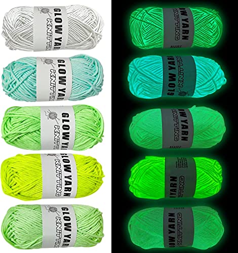 5Pcs Glow in The Dark Yarn, Luminous Thick Yarn for Crocheting, 55 Yards Sewing Supplies, Scrubby Yarn for Beginners I Love This Yarn for Knitting,Crochet and DIY Party Supplies Fluorescent 5 Colors - 5 Colors