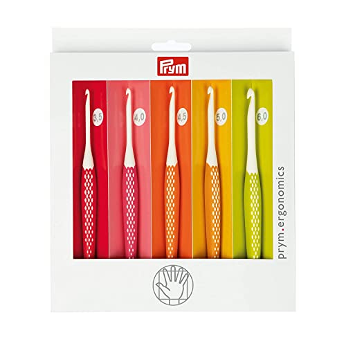 Prym Crochet Hook for Wool Ergonomics 3.50-6.00 mm x 1 Set, Multi, One Size - One Size