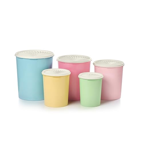 Tupperware Heritage Collection 10 Piece Nested Canister Set in Vintage Colors - Dishwasher Safe & BPA Free - (5 Containers + 5 Lids) - 5 Tall Canister Set - Heritage Multicolor