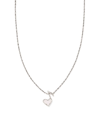 Dolly Parton x Kendra Scott Vintage Silver Ari Heart Music Note Short Pendant Necklace in Iridescent Drusy