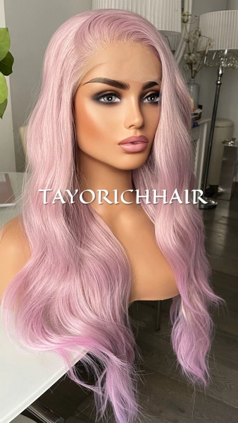 Pastel Ash Pink Wavy Wig / Pink Lace Front Heat Resistant Synthetic Lace Wig/ Long Wavy 13x3 Soft Wig/ Pre Plucked Hairline/ Free Part Wig