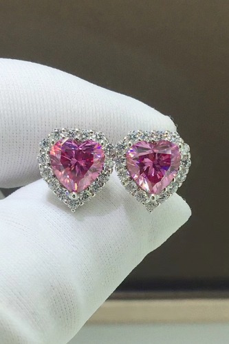 2 Carat Moissanite Heart-Shaped Earrings - Pink / One Size