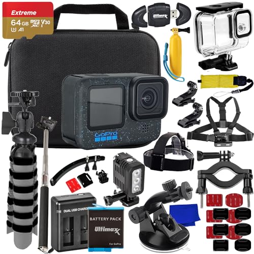 Ultimaxx Premium GoPro HERO12 (Hero 12) Bundle - includes: 64GB Extreme microSD Memory Card, Replacement Battery, 40M Underwater LED Light w/Bracket, Underwater Housing & Much More (30pc Bundle)