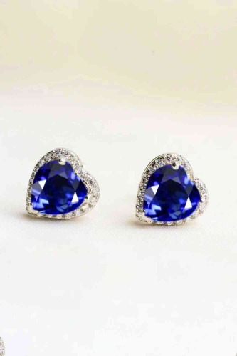 4 Carat Moissanite Heart-Shaped Stud Earrings - Blue Heart / One Size