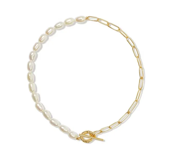 Pearl Paperclip Bracelet/18k Yellow Gold