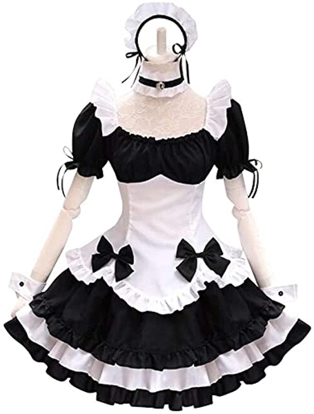 maxToonrain Maid Costume Set,Women Fancy Dress Anime Lolita French Valentines Day Maid Outfit with Gloves Socks for Womens Girls - C02-black - L