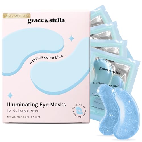 grace & stella Award Winning Under Eye Mask (Blue, 24 Pairs) Reduce Dark Circles, Puffy Eyes, Undereye Bags, Wrinkles, Gel Under Eye Patches, Nurse Gifts, Vegan Cruelty-Free Self Care - 24 Pair (Pack of 1) - Blue