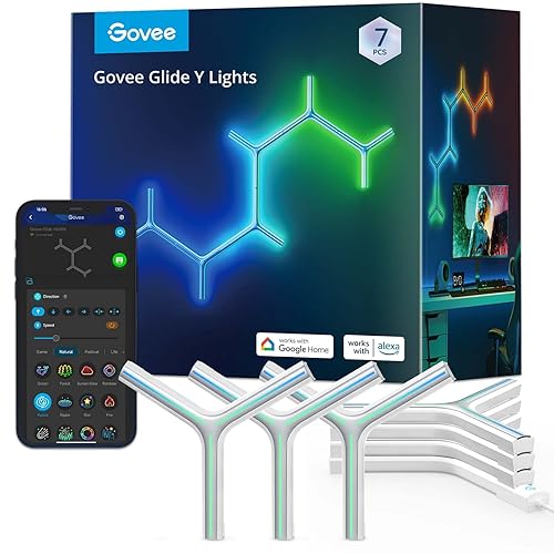 Govee Glide Y Lights, RGBIC LED Gaming Lights for Wall, Smart Wi-Fi Game Lights with Music Sync, DIY and Timer Feature, Gaming Room Lights, LED Lights for Gaming Setup, Wall Lights 7 Pack - 7 Packs