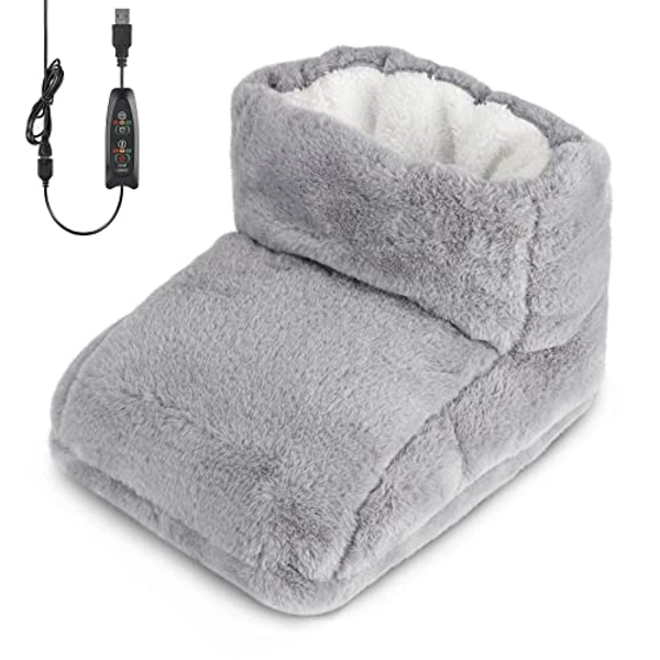IWILCS Chauffe-pieds électrique, Chauffe-pieds flanelle, USB Chauffe-pieds, 3 modes de chauffage, pour pieds de nimporte quelle taille, lavable(Gris)