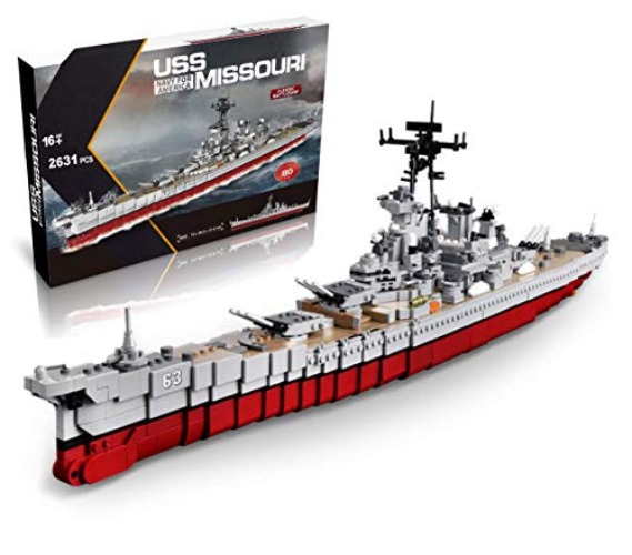 QXB WW2 USS Missouri BB-63 Battleship Model (33 inches 2631 Pieces) Navy World War II Expert Ship Building Blocks for Adults