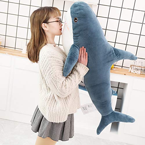 XIAOHONG 3D Shark Stuffed Animal Toy, Handcrafted Soft Shark Cushion Pillow Shark Plush Pillow Stuffed Toy Throw Pillow for Home Decoration Gift Kids Pillow Stuffed Animal Toy (30inch/76cm) - 31.5inch/80cm