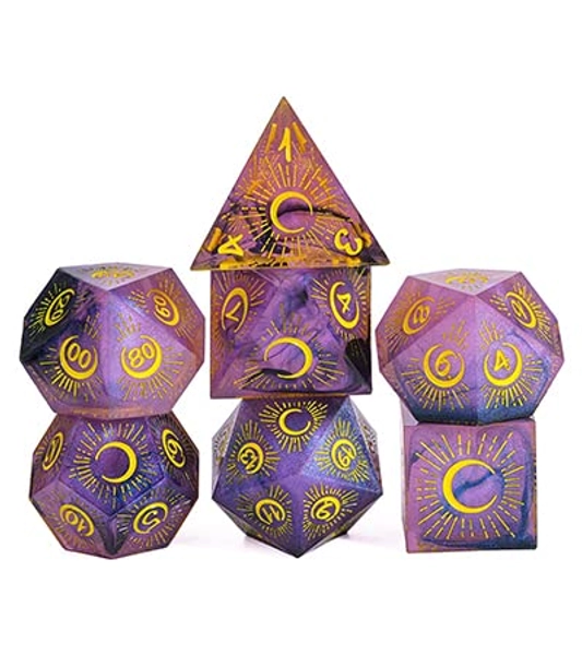 Cusdie Sharp Edges DND Dice, 7 PCs Moon Dice Set D&D Dice, Handcrafted Polyhedral Dice Set, for Role Playing Game MTG Pathfinder(Moon/Purple Black)