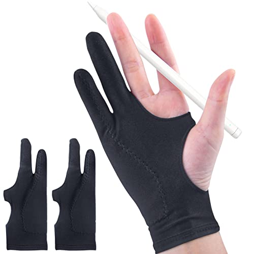 2-Pack Drawing Glove Palm Rejection for iPad Surface All Capacitive Touch Screen Artist Right/Left Hand Graphic Tablet, Graphics Monitor Digital Drawing Sketching, Inking, Coloring Two Finger Gloves - Black(2pack)