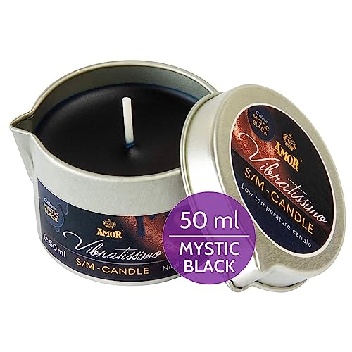 VIBRATISSIMO S/M Kerze Mystic Black 50 ml I Niedertemperatur-Kerze in schwarz I hochwertiger Kerzenwachs geruchlos I Tropfkerze für Erotik Spiele I romantische Massagekerze für Paare I Wax Candle - Mystic Black