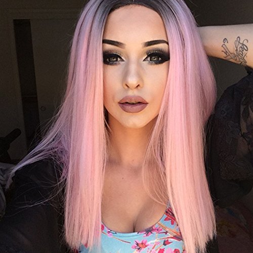 ATAYOU® Kurze Gerade Rosa Perücke, Synthetische Rosa Glatt Cosplay Perücken Für Frauen Kostüm Mit 1 Perücke Kappe