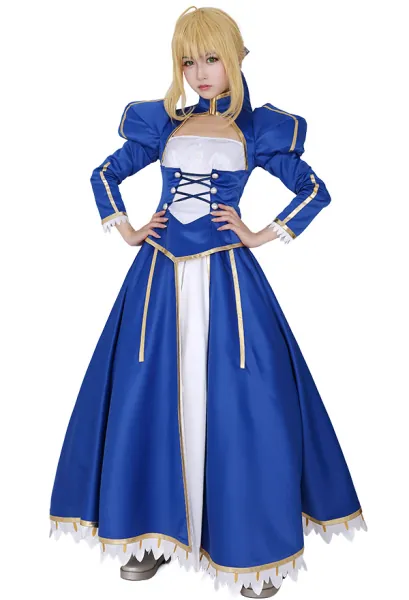 Fate Stay Night Blue Saber Cosplay Costume Dress